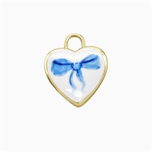 Copper Heart Pendant Painted Bowknot Gold Plated, approx 16mm [FD26711]