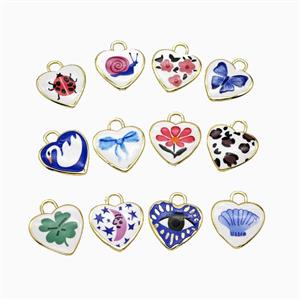 Copper Heart Pendant Painted Gold Plated Mixed, approx 16mm [FD26715]