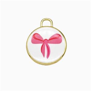 Copper Circle Pendant Painted Bowknot Gold Plated, approx 17mm [FD26721]