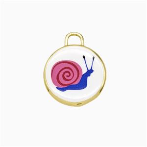 Copper Circle Pendant Painted Snail Gold Plated, approx 17mm [FD26723]