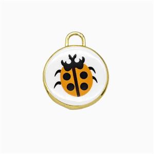 Copper Circle Pendant Painted Ladybug Gold Plated, approx 17mm [FD26726]
