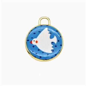 Copper Circle Pendant Painted Birds Gold Plated, approx 17mm [FD26730]