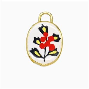 Copper Oval Pendant Painted Flower Gold Plated, approx 13.5-17mm [FD26745]