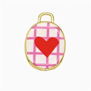 Copper Oval Pendant Painted Heart Gold Plated, approx 13.5-17mm [FD26752]