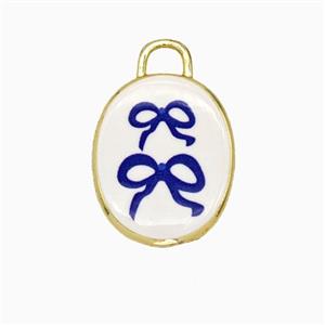 Copper Oval Pendant Painted Bowknot Gold Plated, approx 13.5-17mm [FD26753]