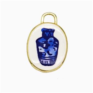 Copper Oval Pendant Painted Vase Gold Plated, approx 13.5-17mm [FD26756]