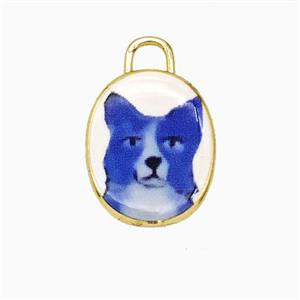 Copper Oval Pendant Painted Dog Gold Plated, approx 13.5-17mm [FD26757]