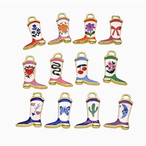 Copper Cowboy Boots Pendant Painted Shoes Gold Plated Mixed, approx 14-19mm [FD26776]