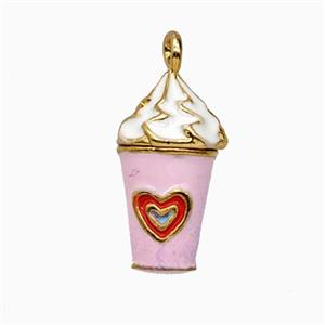 Copper Ice Cream Pendant Pink Enamel Cup Gold Plated, approx 9-17mm [FD26781]