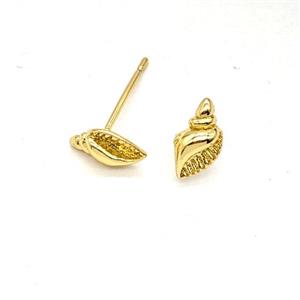 Copper SeaShell Stud Earrings Gold Plated, approx 5-9mm [FD26792]