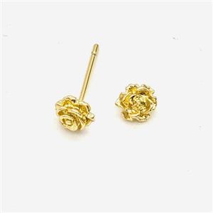 Copper Roseflower Stud Earrings Gold Plated, approx 6mm [FD26793]