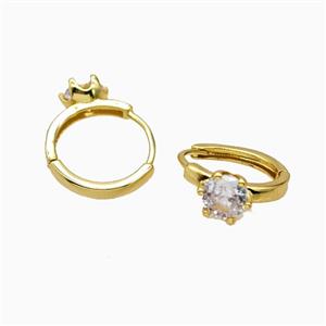 Copper Hoop Earrings Pave Zirconia Gold Plated, approx 8mm, 18mm dia [FD26794]