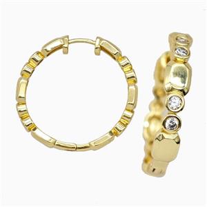 Copper Hoop Earrings Pave Zirconia Gold Plated, approx 30mm dia [FD26803]