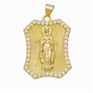 Copper Virgin Mary Pendant Pave Zirconia Gold Plated, approx 20-25mm [FD26817]