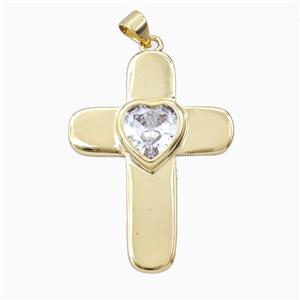 Copper Cross Pendant Pave Zirconia Gold Plated, approx 26-35mm [FD26821]