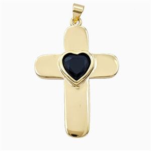 Copper Cross Pendant Pave Zirconia Gold Plated, approx 26-35mm [FD26822]