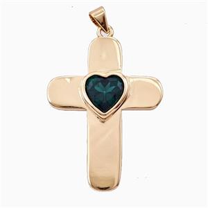 Copper Cross Pendant Pave Zirconia Gold Plated, approx 26-35mm [FD26823]