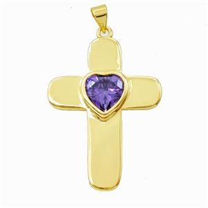 Copper Cross Pendant Pave Zirconia Gold Plated, approx 26-35mm [FD26824]