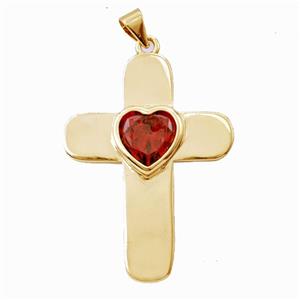 Copper Cross Pendant Pave Zirconia Gold Plated, approx 26-35mm [FD26825]