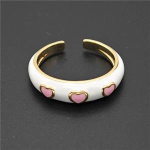 Copper Rings Heart White Enamel Gold Plated, approx 6mm, 22mm dia [FD26826]