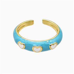 Copper Rings Heart Teal Enamel Gold Plated, approx 6mm, 22mm dia [FD26828]