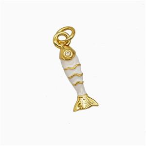 Copper Fish Pendant White Enamel Gold Plated, approx 4-15mm [FD26829]