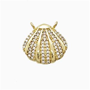 Copper Scallop Shell Pendant Pave Zirconia 2loops Gold Plated, approx 14-15mm [FD26856]