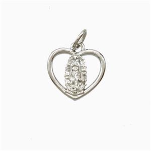 Copper Virgin Mary Heart Pendant Platinum Plated, approx 11-12.5mm [FD26857]