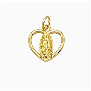 Copper Virgin Mary Heart Pendant Gold Plated, approx 11-12.5mm [FD26858]