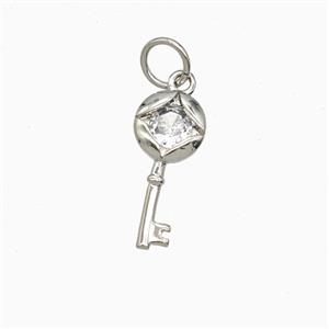 Copper Key Pendant Pave Zirconia Platinum Plated, approx 7-15mm [FD26876]