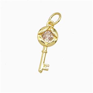 Copper Key Pendant Pave Zirconia Gold Plated, approx 7-15mm [FD26877]