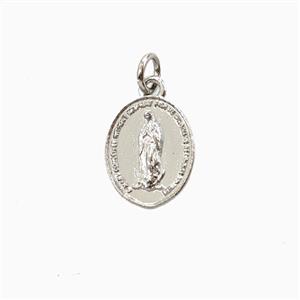 Copper Virgin Mary Pendant Oval Platinum Plated, approx 8-10mm [FD26882]