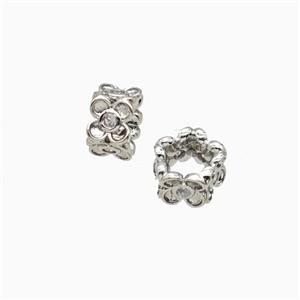 Copper Flower Beads Pave Zirconia Platinum Plated, approx 5-8mm [FD26913]