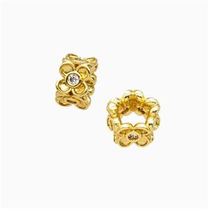 Copper Flower Beads Pave Zirconia Gold Plated, approx 5-8mm [FD26914]