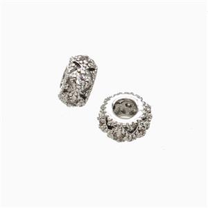 Copper Rondelle Beads Pave Zirconia Large Hole Platinum Plated, approx 4-8mm [FD26917]