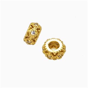 Copper Rondelle Beads Pave Zirconia Large Hole Gold Plated, approx 4-8mm [FD26918]