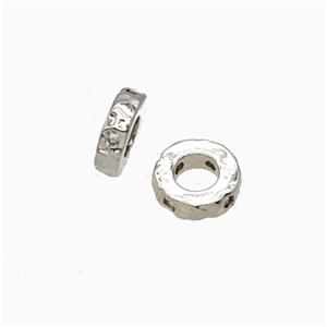 Copper Rondelle Beads Pave Zirconia Large Hole Platinum Plated, approx 8mm [FD26919]