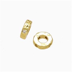 Copper Rondelle Beads Pave Zirconia Large Hole Gold Plated, approx 8mm [FD26920]