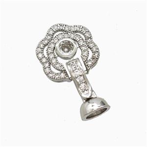 Copper Flower Clasp Pave Zirconia Platinum Plated, approx 13-22mm [FD26929]