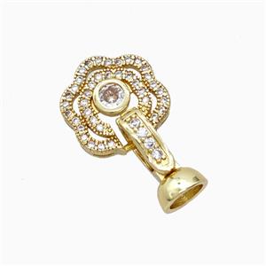 Copper Flower Clasp Pave Zirconia Gold Plated, approx 13-22mm [FD26930]