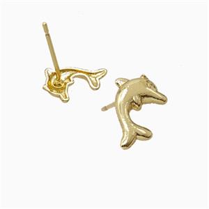 Copper Dolphin Stud Earrings Gold Plated, approx 7-10mm [FD27022]