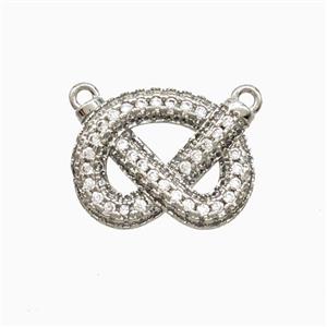 Copper Bowknot Pendant Pave Zirconia 2loops Platinum Plated, approx 12-16mm [FD27047]