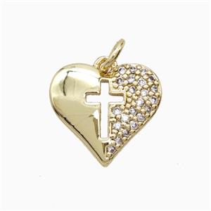 Copper Heart Pendant Pave Zirconia Cross Gold Plated, approx 15mm [FD27052]