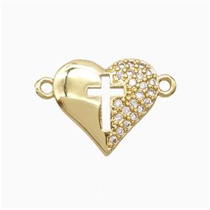 Copper Heart Connector Pave Zirconia Cross Gold Plated, approx 15mm [FD27054]