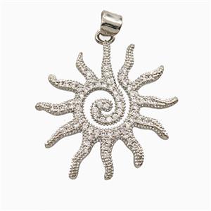 Copper Sun Pendant Pave Zirconia Platinum Plated, approx 28mm [FD27055]
