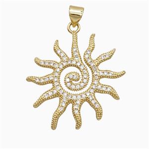 Copper Sun Pendant Pave Zirconia Gold Plated, approx 28mm [FD27056]