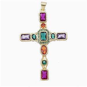 Copper Cross Pendant Pave Zirconia Multicolor Gold Plated, approx 30-45mm [FD27057]