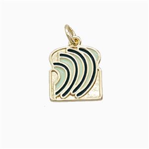 Avocado Toast Breakfast Charms Copper Pendant Green Enamel Gold Plated, approx 12mm [FD27058]