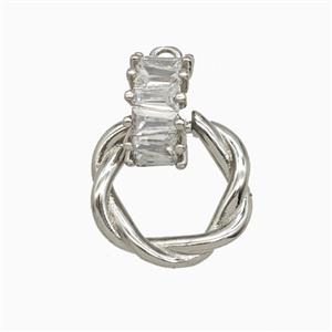 Copper Circle Pendant Pave Zirconia Platinum Plated, approx 9mm, 15mm dia [FD27061]