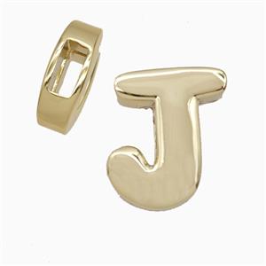 Copper Letter-J Beads Flat Hole Gold Plated, approx 14-17mm, 4-8mm hole [FD27077]